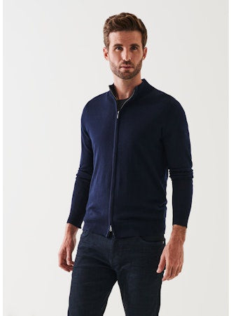 Patrick Assaraf Extra Fine Merino Zip Mock - Midnight