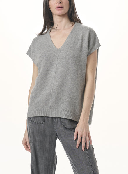 Splendid Jane Cap Sleeve V Sweater in Ice Heather Grey