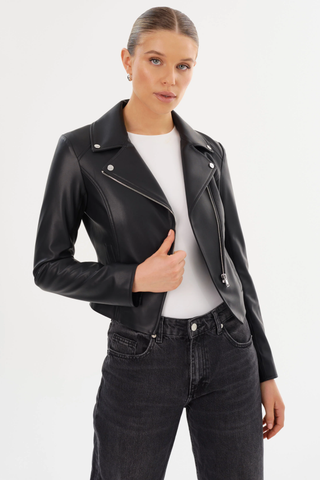 LAMARQUE Pascale Fitted Faux Leather Jacket in Black