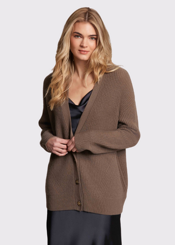 Alashan Serena Cashmere Shaker Cardigan in Truffle