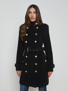 L'AGENCE Nalini Military Belted Wool Nylon Coat Black