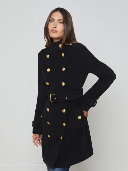 L'AGENCE Nalini Military Belted Wool Nylon Coat Black