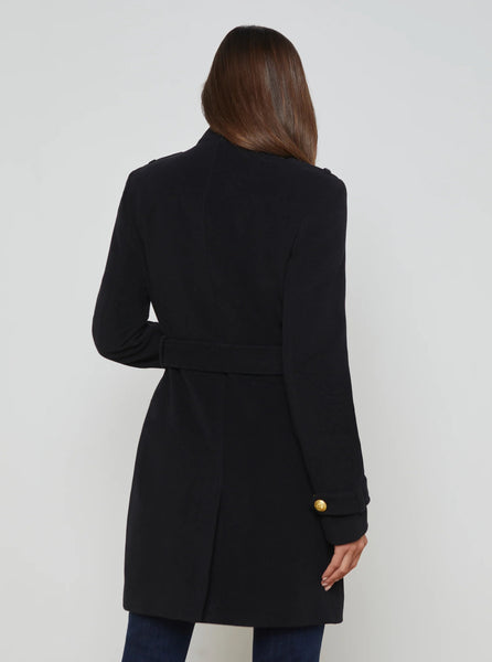 L'AGENCE Nalini Military Belted Wool Nylon Coat Black