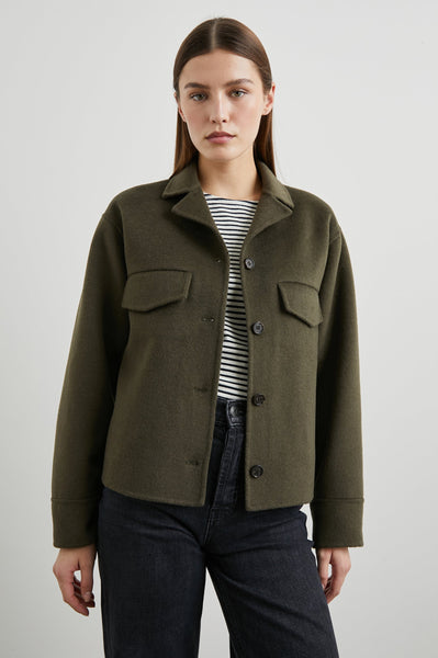 Rails Remi Wool Blend Flap Pocket Jacket in Olive