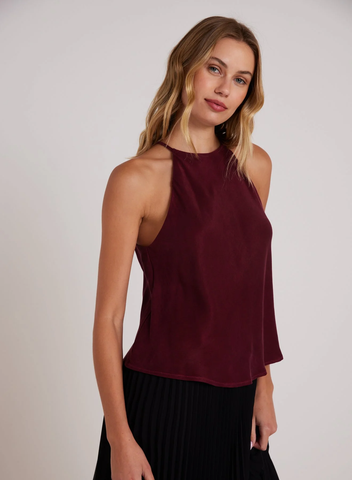 bella dahl cupro satin bias halter top in deep plum