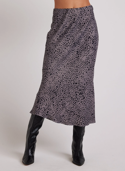 bella dahl abstract dot bias midi skirt in onyx steel