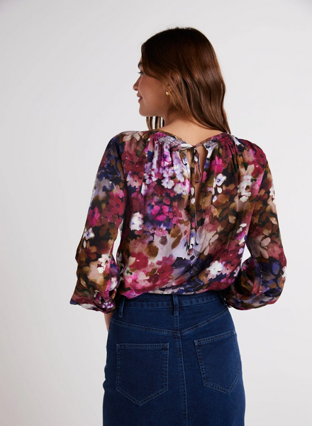 bella dahl smock neck raglan sleeve top in twilight fleur