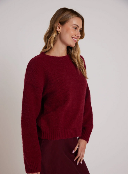 bella dahl fuzzy chenille drop shlder sweater deep plum