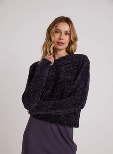 bella dahl chenille crew neck sweater in galaxy smoke