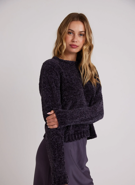 bella dahl chenille crew neck sweater in galaxy smoke