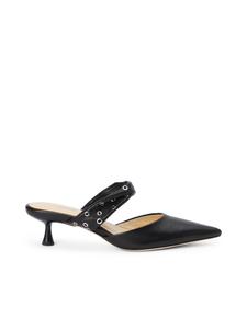 L'AGENCE Chloe black leather kitten heel pump w rivets