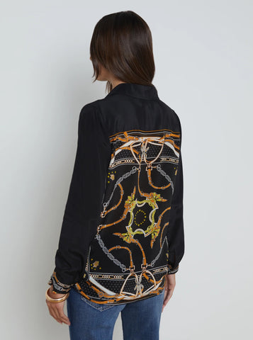 L'AGENCE Gio L/S Blouse in Black Camel Buckle Scarf