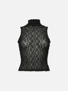 FRAME Seamed Mesh Sleeveless Top in Black