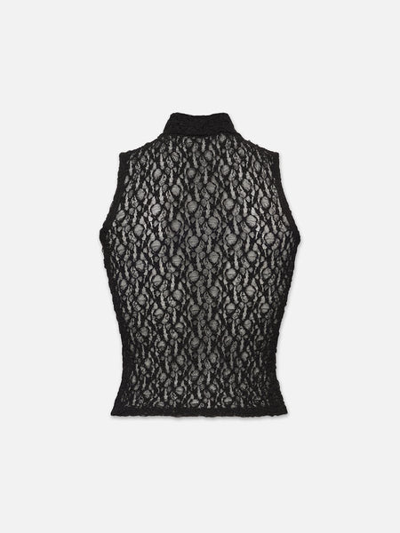 FRAME Seamed Mesh Sleeveless Top in Black