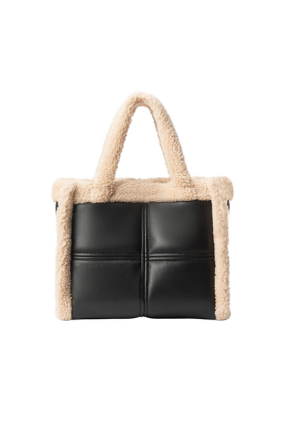 LAMARQUE Zoey Sherpa Leather Tote in Black/Ivory