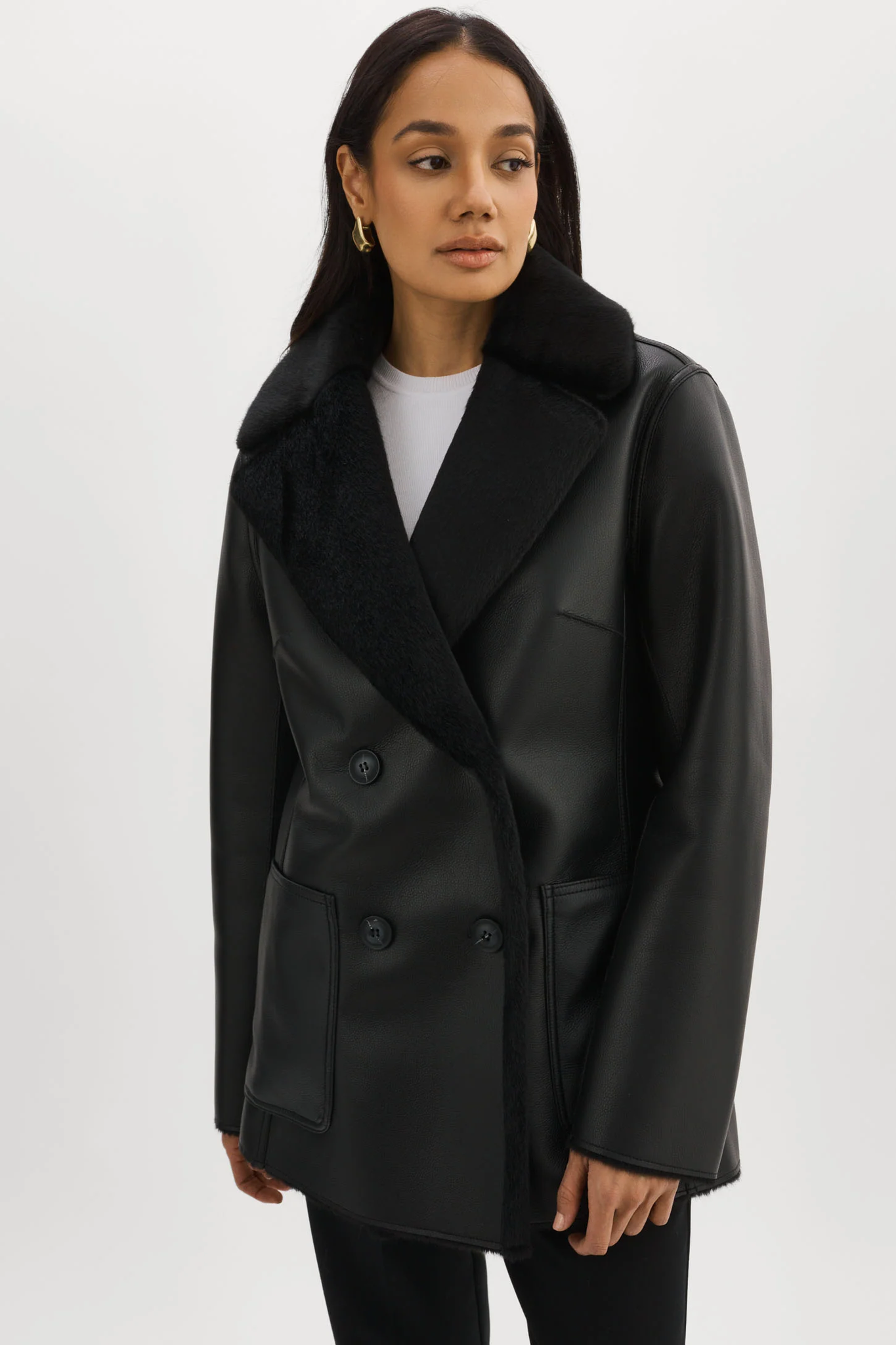 LAMARQUE Camille Faux Shearling Jacket in Black