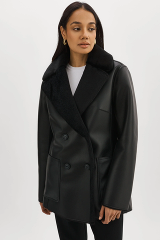 LAMARQUE Camille Faux Shearling Jacket in Black