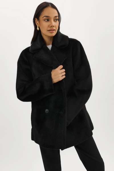 LAMARQUE Camille Faux Shearling Jacket in Black