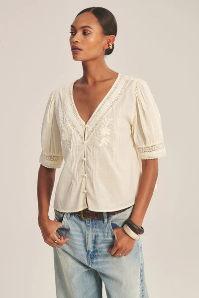 Velvet Mavis Cotton Lace Top in Butter