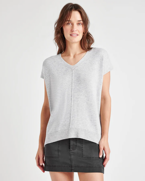 Splendid Jane Cap Sleeve V Sweater in Ice Heather Grey