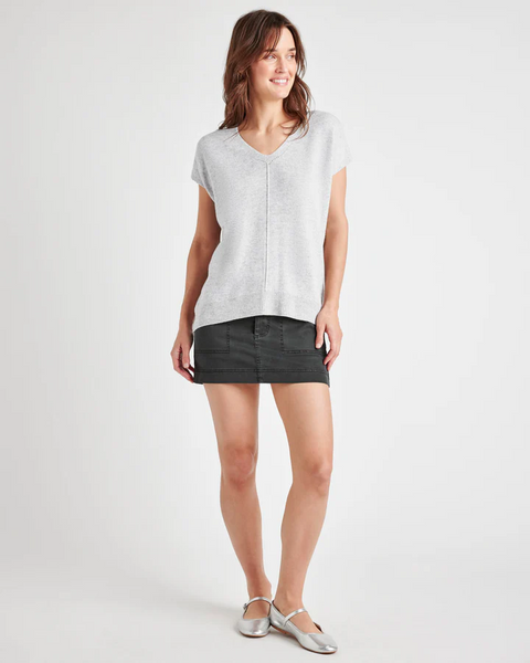 Splendid Jane Cap Sleeve V Sweater in Ice Heather Grey