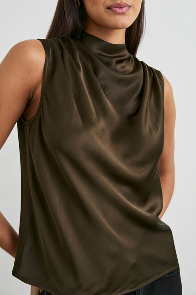 Rails Kaleen Satin Crepe Sleeveless Top in Moss