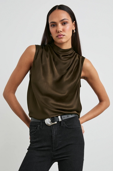 Rails Kaleen Satin Crepe Sleeveless Top in Moss