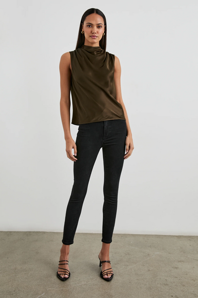 Rails Kaleen Satin Crepe Sleeveless Top in Moss