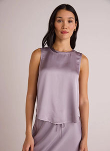 Bella Dahl Satin Sleeveless Crew Neck Top Glacier Grey