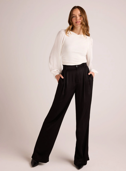 bella dahl satin pleated wide leg trouser in black