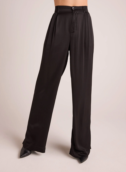 bella dahl satin pleated wide leg trouser in black