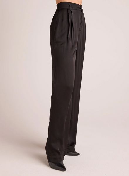 bella dahl satin pleated wide leg trouser in black