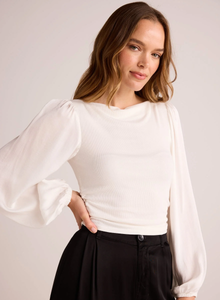 bella dahl satin rib ruched waist top in winter white