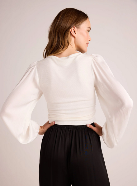 bella dahl satin rib ruched waist top in winter white