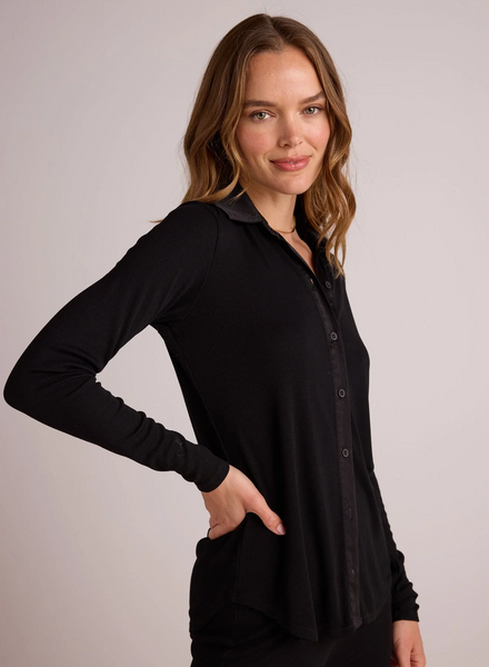 bella dahl long sleeve rib mix shirt in black