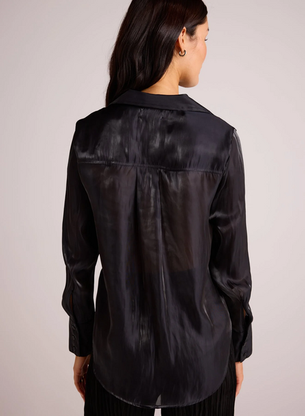 bella dahl silky wide collar button down in black shimmer