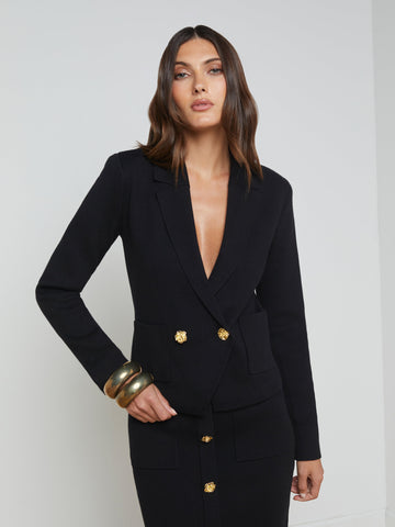 L'AGENCE Sofia Knit Blazer Black with Gold Rose Buttons