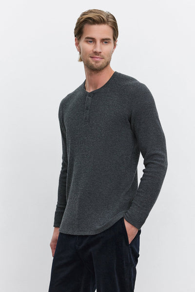 Velvet Men’s Ambrose02 Cozy Thermal L/S Henley  - Charcoal