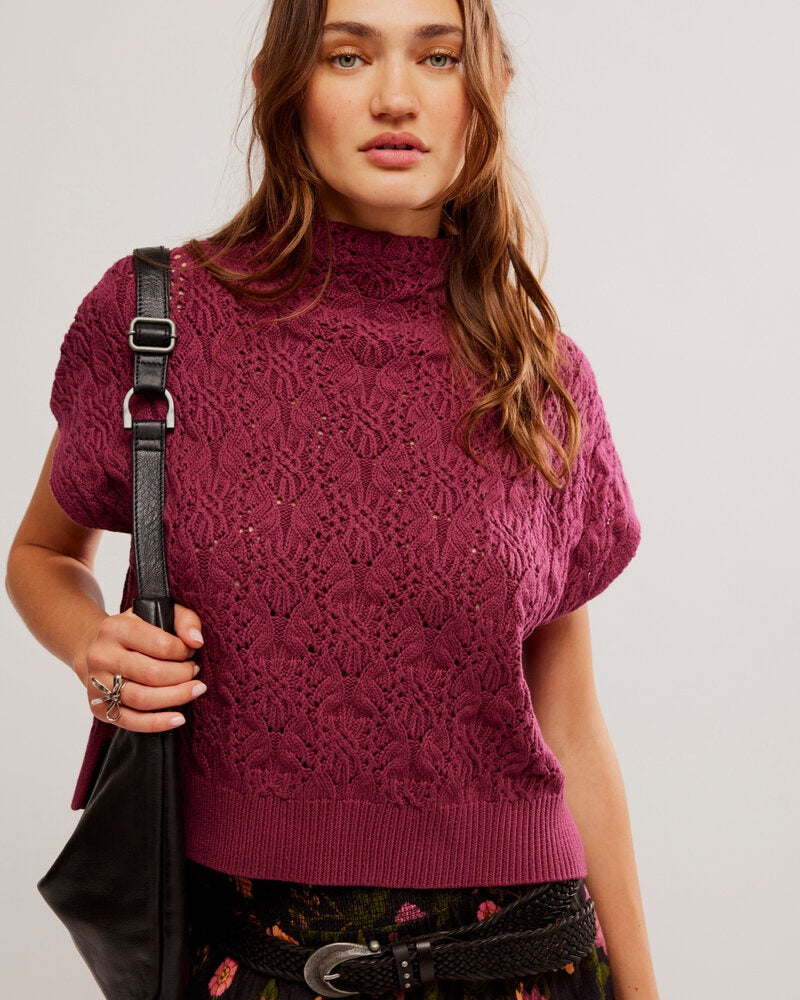 Free People Vickie Mock Neck Sweater in Red Plum