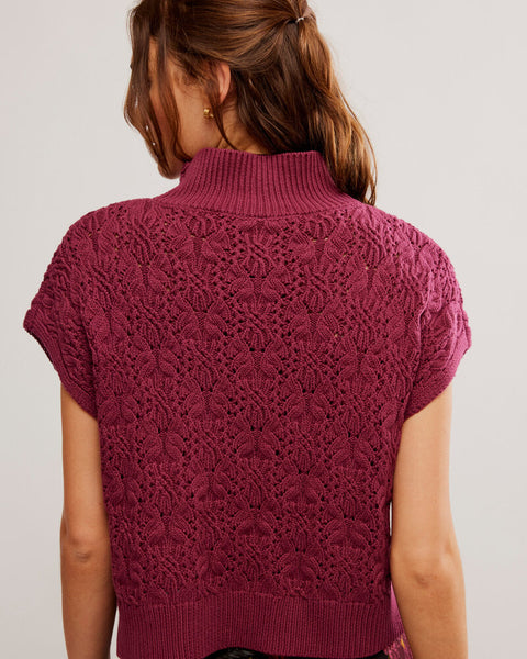 Free People Vickie Mock Neck Sweater in Red Plum