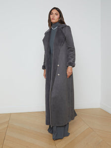 L’AGENCE Citron Faux Shearling Maxi Coat in Dark Grey