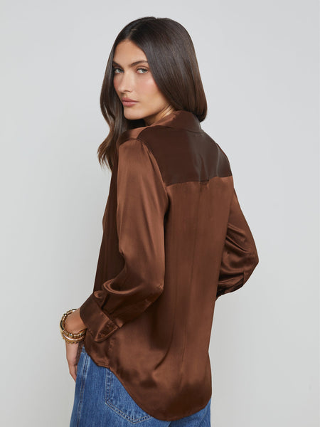 L'AGENCE Dani 3/4 Sleeve Blouse in Hot Fudge