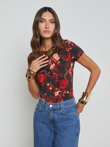 L'AGENCE Ressi S/S Crew in Black Red Baroque Floral