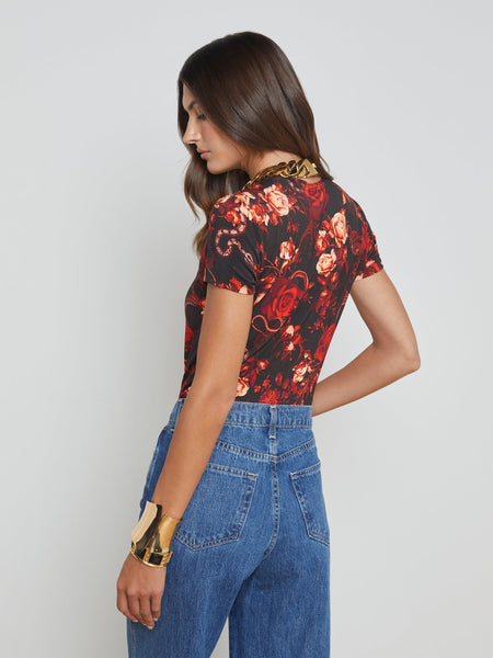 L'AGENCE Ressi S/S Crew in Black Red Baroque Floral