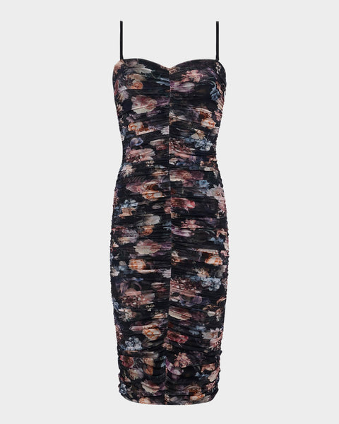 L'AGENCE Caprice Strapless Midi Dress Black Multi Floral