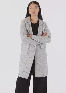 Lyla + Luxe Fiona 1-Button Long Fitted Coat Lt Grey Fleck