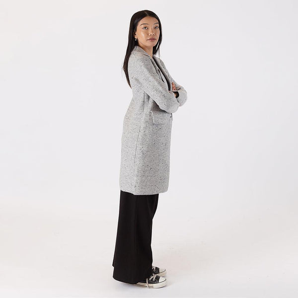 Lyla + Luxe Fiona 1-Button Long Fitted Coat Lt Grey Fleck