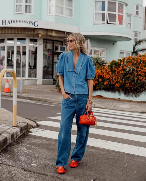 FRAME Denim Sailor Blouse in Starlet