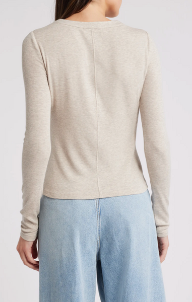 FRAME Slinky L/S Rib Henley in Oatmeal Heather