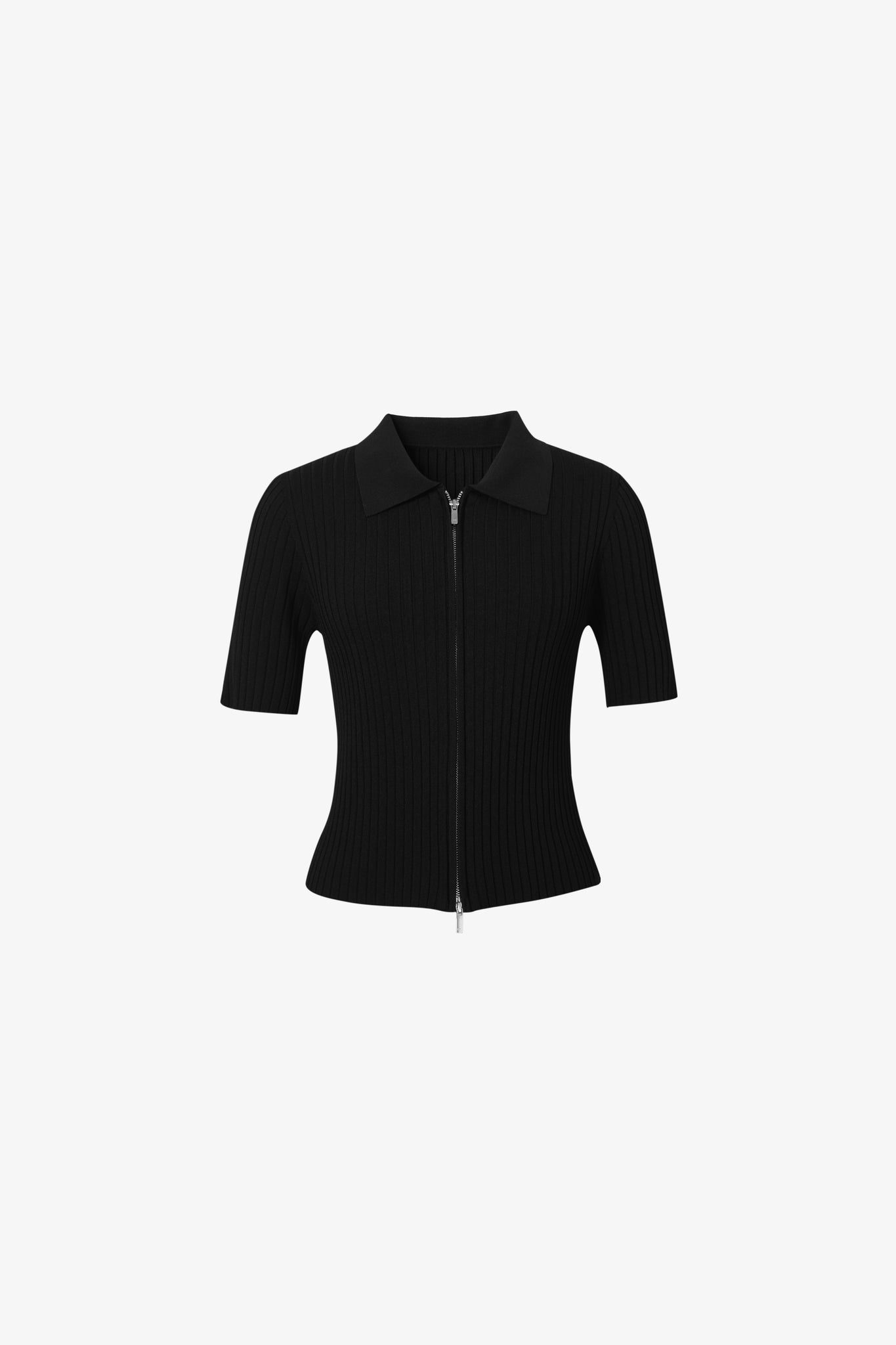 Meilleur Moment Life Aesthetic S/S Rib Zip Top in Black